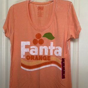 Coca Cola Vintage Fanta Soda logo pale orange scoop neck tee